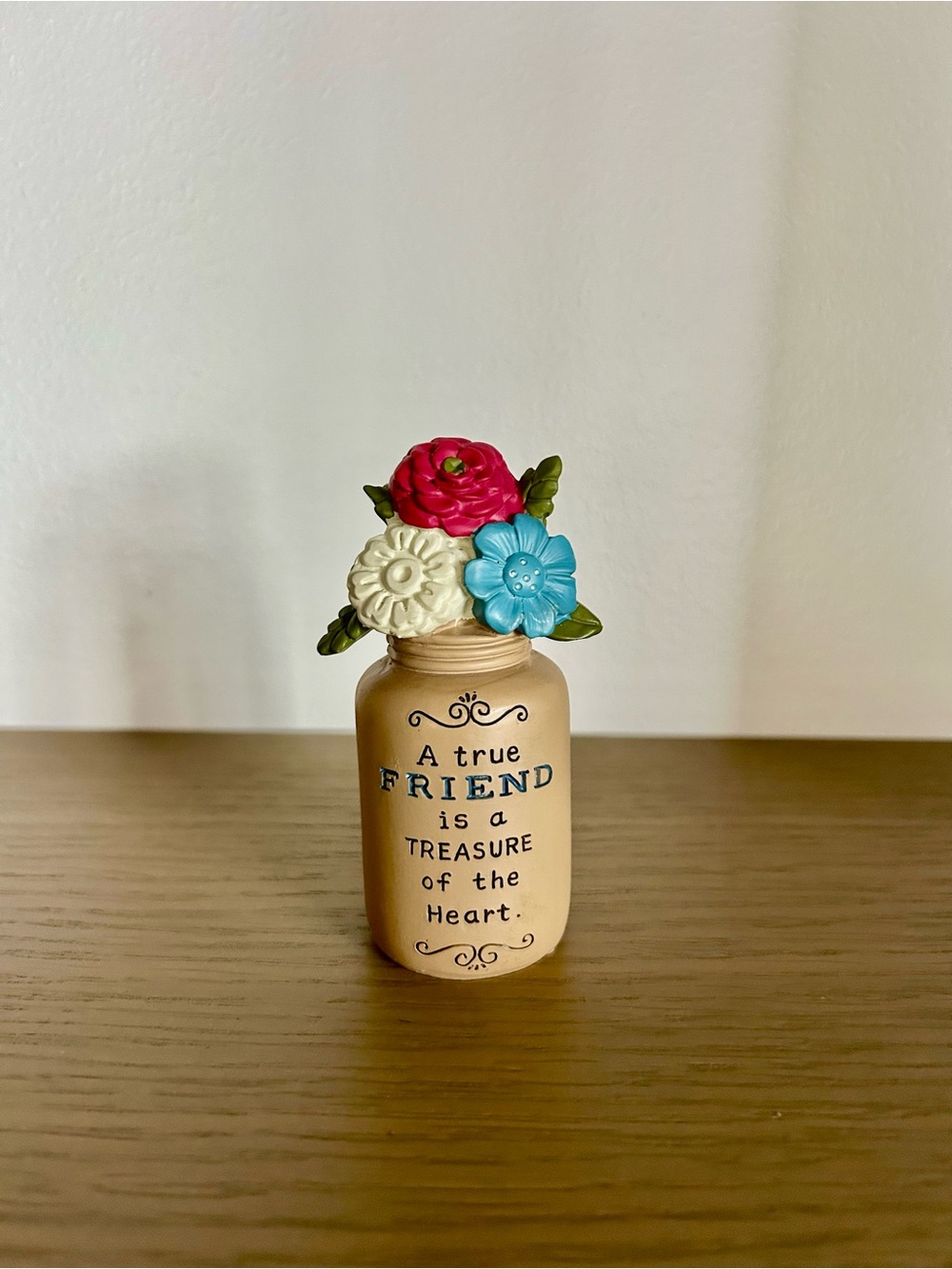 Friendship Decorative Vase Figurine in Tan with Multicolor Flowers 💐